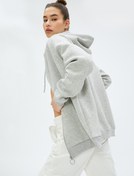 Resim Şardonlu Kapüşonlu Fermuarlı Sweatshirt Cep Detaylı Ribanalı 