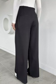 Resim Kadın Bel Bağcıklı Bol Paça Pantolon Siyah TZL-P-00020324 