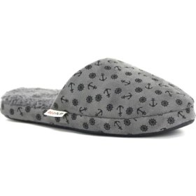 Resim Erkek Ev Terliği Rahat Çapa Desenli Yumuşak Tüylü Kışlık Terlik 