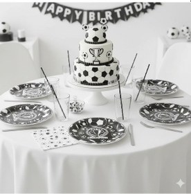 Resim Champion Temalı Siyah Beyaz Tabak 23 Cm 8'li Doğum Günü Parti Tabağı 