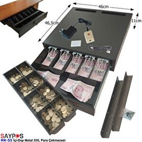 Resim Saypos 46x46.5x11 CM Butonlu ve Askılı İçi-Dışı Full Metal 5 Geniş Banknotluk Ekstra Büyük Para Çekmecesi 
