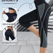 Resim Kadınların Capri Yoga Pantolonu, Yüksek Bel, Esnek Spor Taytı, Atletik Karın Kontrolü Egzersiz Fitness Kırpılmış Taytlar Kontrast File Panelleri ile 