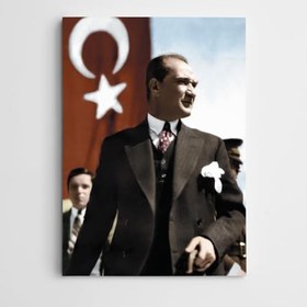 Resim Türk Bayrağı ve Atatürk Kanvas Tablo 120 x 170 CM 