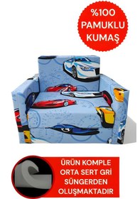 Resim Katlanır Yer Yatağı - Çocuk Koltuğu - Bebek Yatağı 0-5 Yaş Mavi Arabalı 