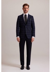 Resim Erkek Lacivert Yeşil Kışlık Yünlü Regular Fit Ekose Desenli Ceket 001 