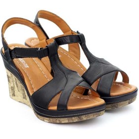 Resim SEÇ KUNDURA SEÇ 3017 Dolgu Topuk Kadin Sandalet (Topuk Boyu 8.5 cm-Platform 2 cm) Siyah 