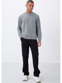 Resim Tommy Life Gri Melanj Kompakt Pamuklu Kalın Pürüzsüz Dokulu O Yaka Standart Fit Erkek Sweatshirt -88405 GRİ MELANJ 
