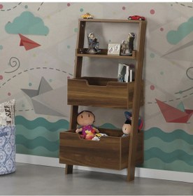 Resim Pasifichome Low Oyuncak Montessori Raflı Kitaplık&Oyuncak Dolabı Ceviz 