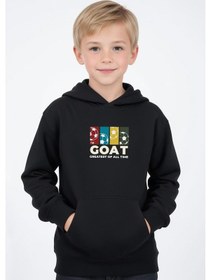 Resim Kapüşonlu Kanguru Cepli Goat Baskı Detaylı Erkek Çocuk Sweatshirt Siyah 