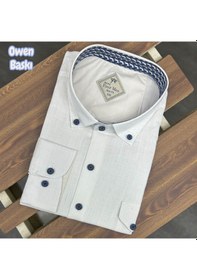 Resim Slim Fit Pamuklu Uzun Kollu Cepsiz Spor Gömlek Slim Fit Kalıp Ekru 