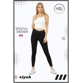 Resim Missmaral Kadın Siyah Yüksek Bel Çapraz Kemer Detaylı Tayt Mevsimlik Bilek Boy Cross Waist 1011 SiYAH 