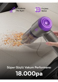 Resim 7go 7gab-02 Kablosuz Araç İçi Süpürge 18.000pa Güçlü Emiş Fırçasız Motor 6000mah Batarya Toz 