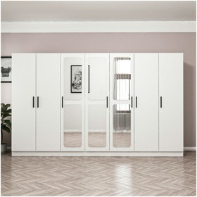 Resim Minar Kale 7 Kapak Aynalı 4 Çekmece Zincir Dolap - Beyaz 