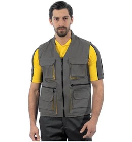 Resim Şensel, Reflektörlü Çok Cepli Yelek, Gri-Sarı -118E1393- 