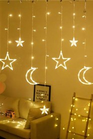 Resim LEDREYON Dekoratif Animasyonlu Ay Yıldızlı Saçak Ip Perde Led Işık Aydınlatma 