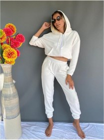 Resim Eşofman Takımı Üst Fermuarlı Alt Paça Ve Kemer Lastikli Ekru Ren 