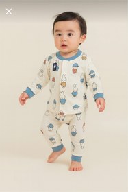 Resim Uğur bebe %100 pamuk (6ay-5-6 yaş) Bebek Pijama Takımı - Önden Çıtçıtlı, Mavi Detaylı,Rahat Uyku Kıyafeti 