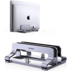 Resim Masa İçin Dikey Dizüstü Bilgisayar Standı Çift Yuvalı Dizüstü Bilgisayar Standı Tutucu Ayarlanabilir Alüminyum Masaüstü Standı Macbook Air Pro, Microsoft Surface Laptop 4, Lg Gram 17 İle 