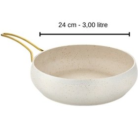Resim Caldora 24 Cm Gold Saplı Krem Güveç Tava Yanmaz Yapışmaz 