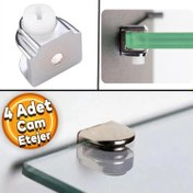 Resim Raf Ahşap Cam Tutucu Cam Etejer Düz Metal Krom Plastik Vidalı (4 Adet) 