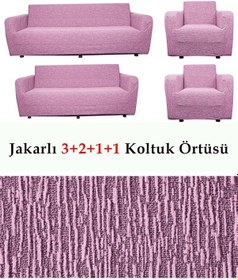 Resim StarMall Jakarlı Çubuk, Düz Desen 3 2 1 1 Lastikli Koltuk, Kanepe, Çekyat Örtüsü, Kılıfı Esnekli Pembe 