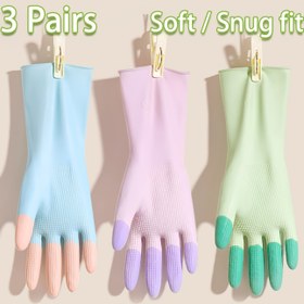 Resim 3 Çift, Renkli Ev Temizlik Eldivenleri, Mutfak Bulaşık Eldivenleri, Kaymaz Ev Eldivenleri, Küçük Ellere Uygun, Esnek Kullanım, Çamaşır Eldivenleri, Temizlik Malzemeleri, Kalın Yıkama Eldiveni, Lateks Eldiven, Mutfak Eldiveni, Temizlik Eldiveni 