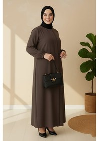 Resim Mismoly Medine İpeği Mevlana Kesim Cepli Kuşaklı Bol Büyük Beden Ferace Vizon 