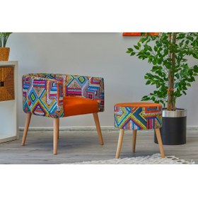 Resim WEBPANYA Milano Çay Seti Renkli Turuncu Tekli Koltuk Berjer Ve Puf Takımı (SALON, BALKON, OFİS) 2 Li Takım 