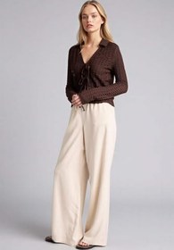 Resim DeFacto Wide Leg Çift Cepli Beli Lastikli Standart Boy Keten Karışımlı Pantolon 