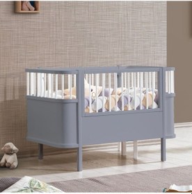 Resim Mdf Beşik 130x90 Trend Büyüyen Beşik Antrasit + 1 Comfort Yatak Antrasit 