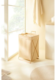 Resim Ocean Home Textile Katlanabilir Metal Destekli Altın Renk Jüt Keten Çamaşır Sepeti 36 X 33 X 60 Cm Natürel 