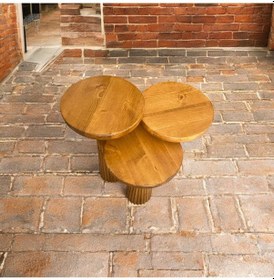 Resim Simillo Wood Wooden Ahşap 3 Lü Set Fitilli Mantar Yan Sehpa Modern Tik Ağacı Renk Fiskos Kahverengi 