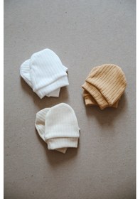 Resim 3lü Hardal-krem-beyaz Yenidoğan Eldiven Set Model 1 Çok Renkli 