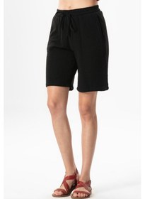 Resim Beli Lastikli Rüzgar Diz Üstü Müslin Yazlık Şort Siyah Syh Siyah 