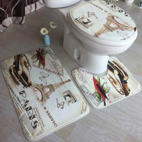 Resim DouranShop No.21 Stili Banyo Banyo Paspas Seti Tuvalet Halıları Flanel Kaymaz Duş Halıları Seti Ev Tuvalet Kapağı Kapak Duş Odası Halı Paspaslar Ev Için (Yurt Dışından) 