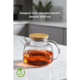 Resim PremiumPort Bambu Kapaklı, Vakumlu, Isıya Dayanıklı Cam Demlik, Süzgeçli 1000 ml 