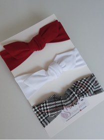 Resim swan butik Kız Çocuk Bebek Bandana Toka Seti 3'lü Ekose Siyah, Bordo, Beyaz 