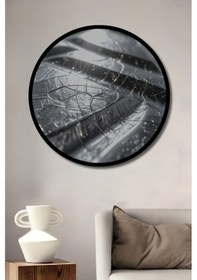 Resim Soyut Geometrik Desenli Işıltılı Metalik Görünüm Ahşap Tablo Yuvarlak Duvar Tablosu Çerçeve Görünüm--- 20 X 20 