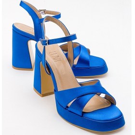 Resim Luvishoes Lello Sax Mavi Saten Kadın Topuklu Ayakkabı Saks Mavi 