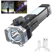 Resim Jeehugo 300-400 Lumens Led/cob El Feneri, 4 Aydınlatma Modu, Ip44 Su Geçirmez, Usb Şarjlı, Emniyet Çekiç Ve Bıçaklı, Manyetik Uç - Siyah Abs+alüminyum 