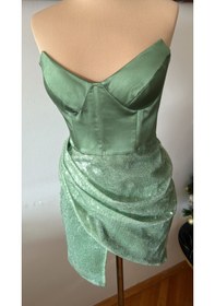 Resim Chica Rosa Fashion Su Yeşili Büstiyer Pullu Jessie Elbise 
