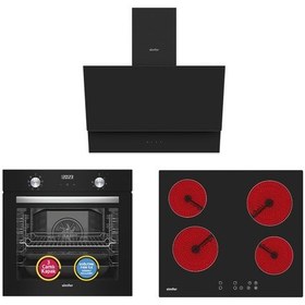 Resim Simfer 8208 Fırın + 3970 Elektrikli Ocak + 8703 Davlumbaz 9 Fonksiyon QS Siyah Dijital Power Turbo Elektrikli 3'lü Ankastre Set 