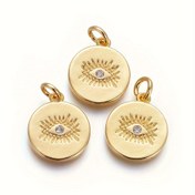 Resim 10'lu Paket Pirinç Şeytan Gözü Kolyeler Kübik Zirkonya ile, 15x13x1.5mm Düz Yuvarlak Dangle Atma Halkaları ile Takı Yapımı için 