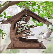 Resim Açık Hava Ahşap Kuş Yemliği, Kuş Evi, Kuş Yemliği, Açık Hava Su Geçirmez Askılı 