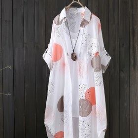 Resim Kadınlar için Hafif Uzun Kollu Gömlek - Geometrik Baskılı Yaka, Geniş Kesim Bluz, Her Mevsime Uygun Orta Boy Düğmeli Rahat Şık Üstler, Tüm Sezon Giyim, Yaka Tasarımı, Esnemez Kumaş, Dayanıklı Hafif Ağırlık 
