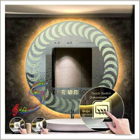 Resim Dnr-Mirror60 Cm Günışığı Ledli Tasarım Kumlamalı Dokunmatik Bluetoothlu Buğu Önleyicili Makyaj Banyo Aynası 