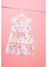 Resim Defacto Çiçekli Kısa Kollu Poplin Elbise Kız Bebek H6741a526hswt34 Beyaz-wt34 