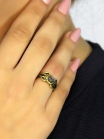 Resim Doğal Taş Labradorit Doğal Taşlı Antik Model Kadın Ayarlanabillir Yüzük Euy79lbt Gri 