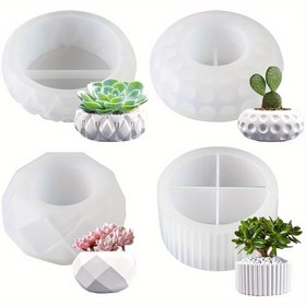 Resim 4 adet Bitki Saksıları Yapmak İçin Silikon Kalıplar, Kendin Yap El Sanatları Geometrik Döküm Reçine Kalıpları, Epoksi Reçine Saksı Kalıpları Beton, Alçı, El Yapımı Çimento Saksı Kalıpları, Ev Dekorasyonu İçin Sanat Malzemeleri 
