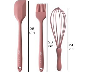 Resim Multiamo İvory Isıya Dayanıklı Silikon Büyük Boy Tatlı-Pasta Hazırlık Seti Sivri Spatula/yumurta Fırçası/çırpıcı 